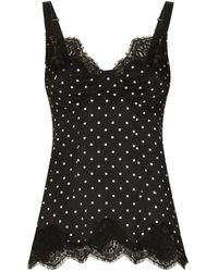 Dolce & Gabbana - Silk Lingerie Top With Polka-Dot Print And Lace Detail - Lyst