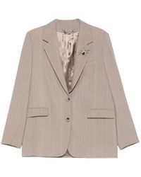 Golden Goose - Pinstripe Oversized Wool Blend Blazer With Broche - Lyst
