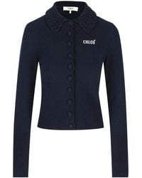 Chloé - Wool Cardigan With Buttons And Logo - Lyst