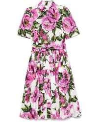 Dolce & Gabbana - Peony Print Short Sleeved Cotton Midi Dress - Lyst