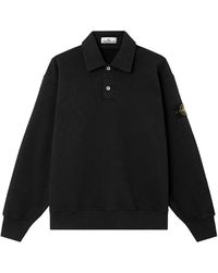 Stone Island - Crewneck Sweatshirt With Polo Collar And Oversized Fit - Lyst