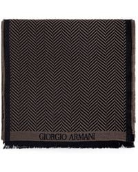 Giorgio Armani - Herringbone Virgin Wool Scarf With Fringes - Lyst