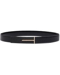 Tom Ford - Grained Leather And Spazzolato Leather Slim T Belt - Lyst