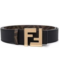 Fendi Ff Logo Plaque Leather Belt - Black