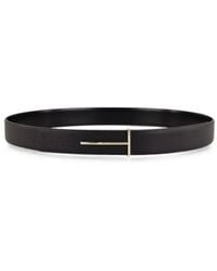Tom Ford - Grained Leather And Spazzolato Leather Slim T Belt - Lyst