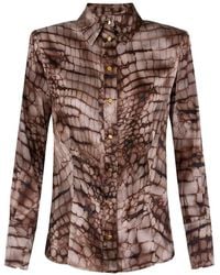 Elisabetta Franchi - Alligator-Print Satin Shirt - Lyst