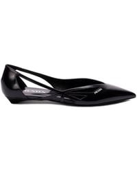 Prada - 15Mm Cut-Out Leather Ballerina Shoes - Lyst