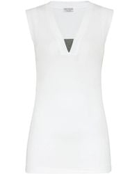 Brunello Cucinelli - Ribbed Cotton Sleeveless Top - Lyst