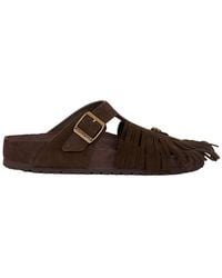 Birkenstock - Chocolate Suede Gizeh Sandals With Fringes - Lyst