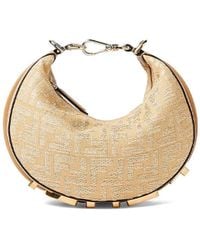 Fendi - Jacquard Fabric Mini Graphy Hobo Bag With Raffia Ff - Lyst