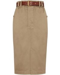 Saint Laurent - Belted Gabardine Pencil Skirt - Lyst