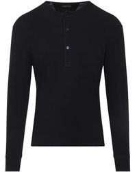 Tom Ford - Henley Cotton Stretch Ribbed Long Sleeved T-Shirt - Lyst
