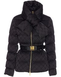 Elisabetta Franchi - Jacquard Sail Fabric Down Jacket With Belt - Lyst