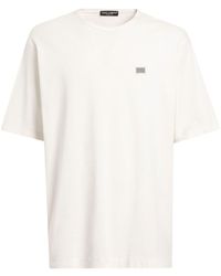Dolce & Gabbana - Short-Sleeved Crewneck T-Shirt With Metal Logo Plaque - Lyst
