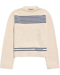 Balenciaga - Sweater With Boat Neck In Cotton Rib Knit - Lyst
