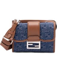 Fendi - Denim-Effect Ff Jacquard And Leather Double Uette Bags - Lyst