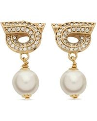 Ferragamo - Gancini Earrings With Pearls And Crystals Accessories - Lyst