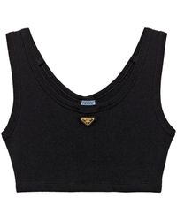 Prada - Ribbed Jersey Crop Top - Lyst