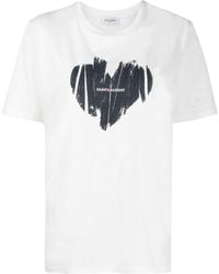 Saint Laurent - T-shirt cuore bianca in cotone - Lyst