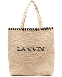 Lanvin - Logo-embroidered Raffia Tote Bag - Lyst