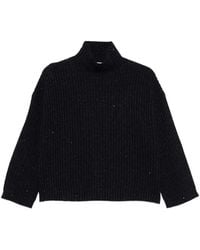 Brunello Cucinelli - High Neck Ribbed Cashmere Sweater With Sequins - Lyst