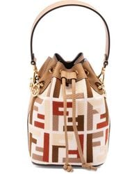 Fendi - Mon Tresor Canvas Bucket Bag With Ff Embroidery - Lyst