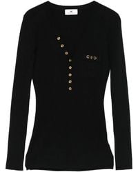 Elisabetta Franchi - Ribbed Knit Top With Breast Pocket - Lyst