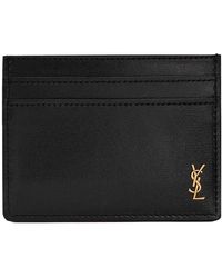 Saint Laurent - Tiny Cassandre Glossy Leather Card Holder - Lyst
