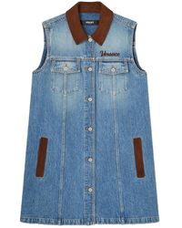 Versace - Flared Denim Dress With Suede Details - Lyst