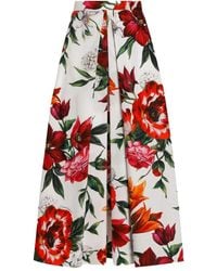 Dolce & Gabbana - Flower-Print Pleated Poplin Skirt - Lyst