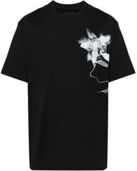 Y-3 - T-shirt nera stampa fiore - Lyst