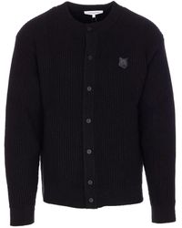 Maison Kitsuné - "Fox Head" Wool Ribbed Cardigan - Lyst