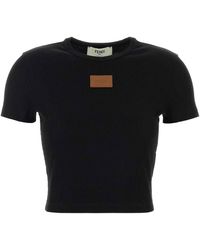 Fendi - Ribbed Lea Top With Logo Patch - Lyst
