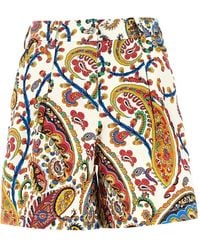 Etro - Pleated Shorts With Back Patch Pockets - Lyst