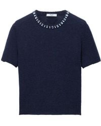 Prada - Wool And Cashmere Crewneck Sweater With Jewel Details - Lyst