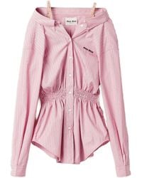 Miu Miu - Striped Cotton Mini Dress - Lyst