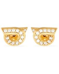 Ferragamo - Gancini Earrings With Rhinestones (S) - Lyst