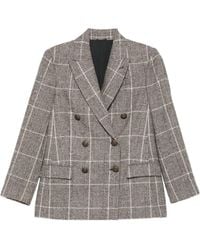 Brunello Cucinelli - Alpaca And Wool Prince Of Wales Double-Breasted Blazer With Monili - Lyst