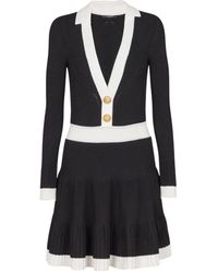 Balmain - V-neck Pleated Knit Dress - Lyst