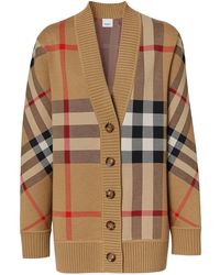 Burberry - Check Motif Wool Cardigan - Lyst