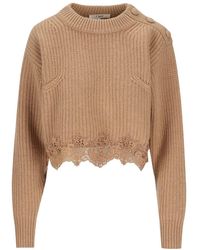 Chloé - Short Pullover With Turtleneck In Wool And Cashmere With Lace - Lyst