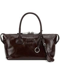 Miu Miu - Leather Tote Bag With Embossed Logo - Lyst