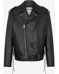 Moschino - Nappa Leather Biker Jacket With Laces - Lyst