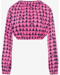 Moschino - Blouse Cropped En Satin Stretch Allover Hearts - Lyst