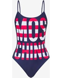 Moschino - Striped Lettering Logo One-Piece Swimsuit - Lyst