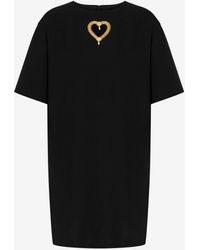 Moschino - Kleid Aus Stretch-crêpe Heart Embroidery - Lyst