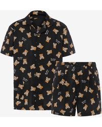 Moschino Pyjama Aus Popeline Allover Teddy Bear - Schwarz