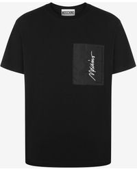 Moschino - T-shirt Aus Stretch-jersey Logo Embroidery - Lyst