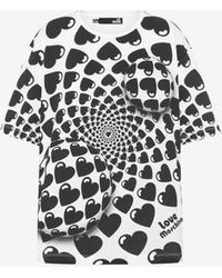 Moschino - T-shirt En Jersey De Coton Optical Hearts - Lyst