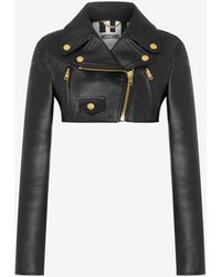 Moschino - Nappa Leather Cropped Biker Jacket - Lyst
